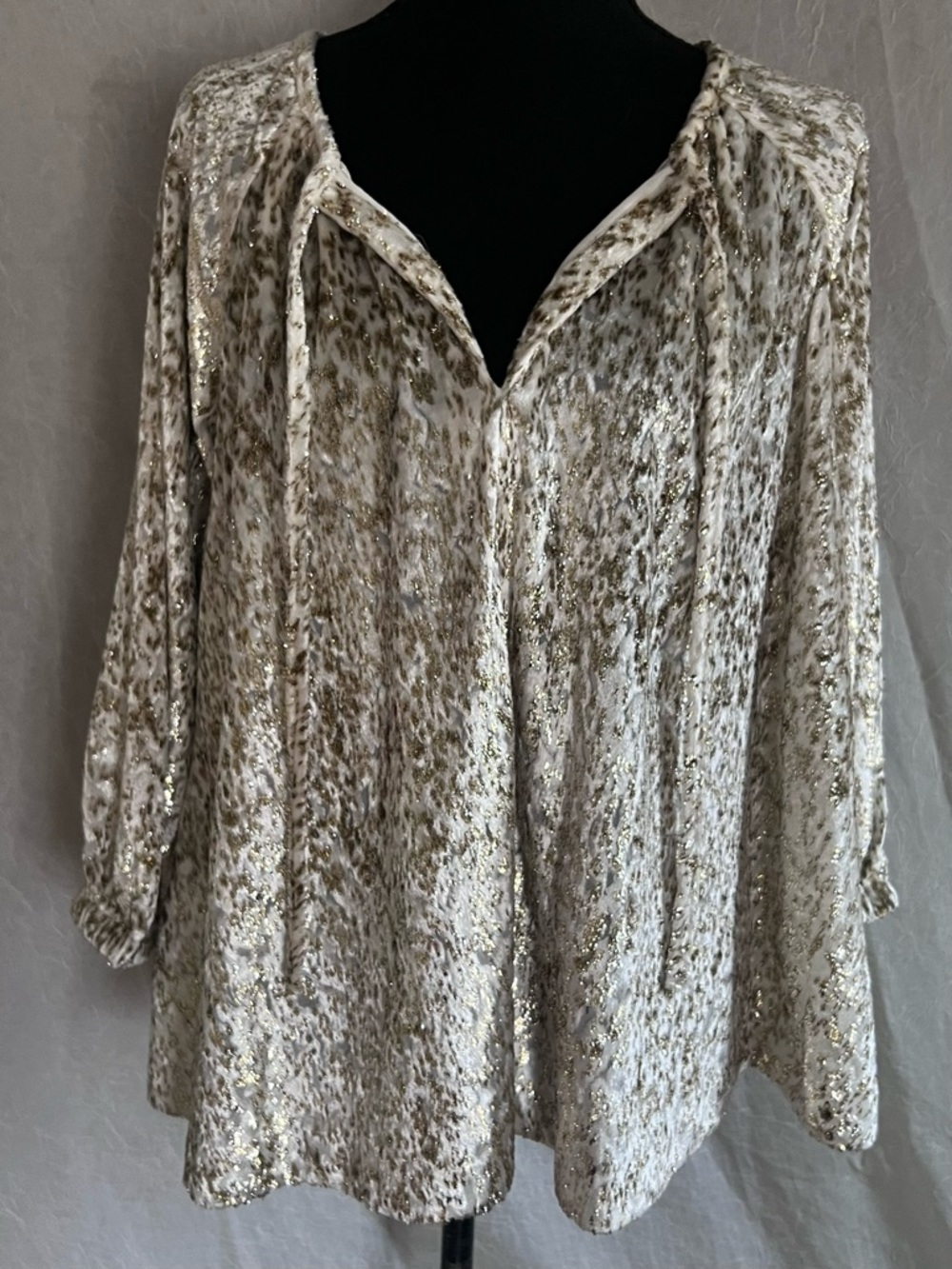 Elie Tahari cream & gold velvet leopard print blouse
